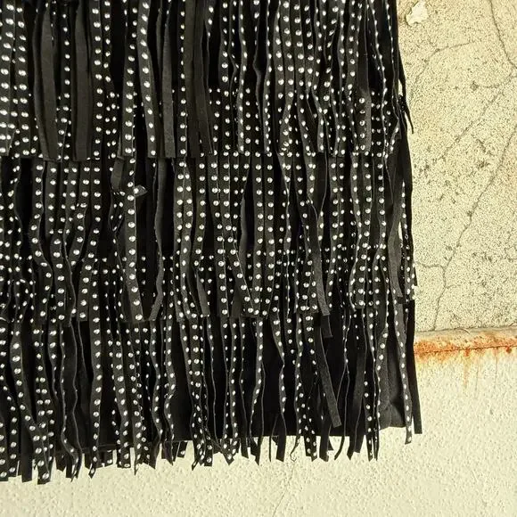 Fringe Mini Skirt Faux Suede Black Studded Western Glam Concert Cowgirl Womens S - Picture 3 of 6